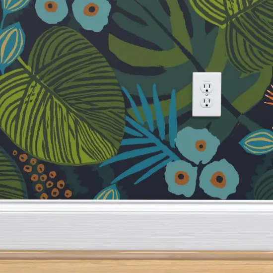 Peel & Stick Wallpaper 2FT Wide Tropical Fun Blue Green Teal Flora Custom Removable Wallpaper by Spoonflower {4}