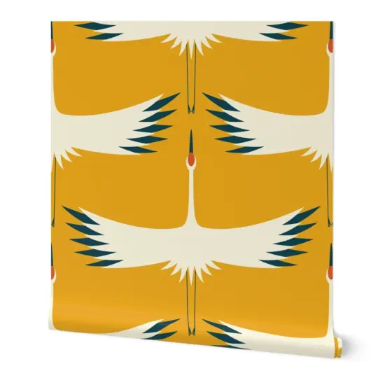 Peel & Stick Wallpaper 2FT Wide Whooping Crane Sunshine Endangered Species Animals Bird Flight Fly Custom Removable Wallpaper by Spoonflower {7}