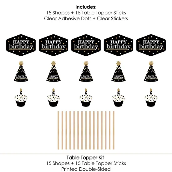 Big Dot of Happiness Adult Happy Birthday - Gold - Birthday Party Centerpiece Sticks - Table Toppers - Set of 15 {7}