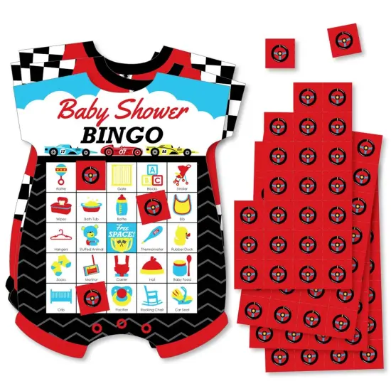 Big Dot of Happiness Let's Go Racing - Racecar - Picture Bingo Cards and Markers - Race Car Baby Shower Shaped Bingo Game - Set of 18 {1}