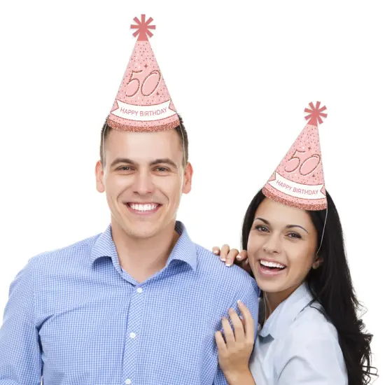 Big Dot of Happiness 50th Pink Rose Gold Birthday - Cone Happy Birthday Party Hats for Adults - Set of 8 (Standard Size) {3}