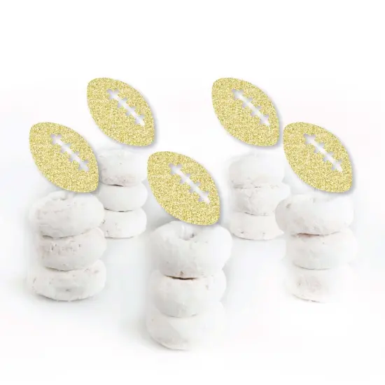 Big Dot of Happiness Gold Glitter Football - No-Mess Real Glitter Dessert Cupcake Toppers - Baby Shower or Birthday Party Clear Treat Picks - 24 ct {3}
