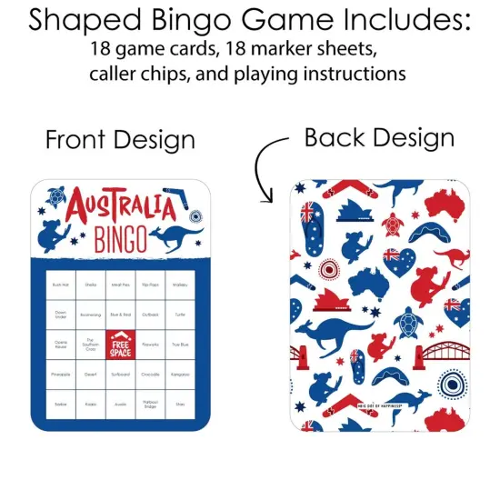 Big Dot of Happiness Australia Day - Bar Bingo Cards and Markers - G'Day Mate Aussie Party Shaped Bingo Game - Set of 18 {4}