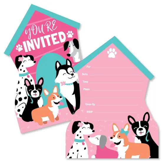 Big Dot of Happiness Pawty Like a Puppy Girl - Shaped Fill-in Invites - Pink Dog Baby Shower or Birthday Party Invite Cards with Envelopes - Set of 12 {1}