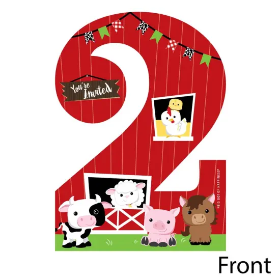 Big Dot of Happiness 2nd Birthday Farm Animals - Shaped Fill-in Invites - Barnyard Second Birthday Party Invitation Cards with Envelopes - Set of 12 {3}