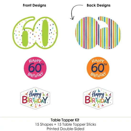 Big Dot of Happiness 60th Birthday - Cheerful Happy Birthday - Colorful Sixtieth Birthday Party Centerpiece Sticks - Table Toppers - Set of 15 {6}