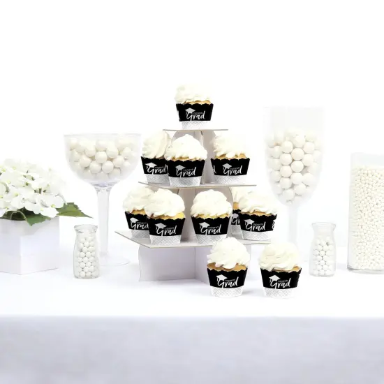 Big Dot of Happiness Black and White Graduation Party Decorations - Party Cupcake Wrappers - Set of 12 {3}