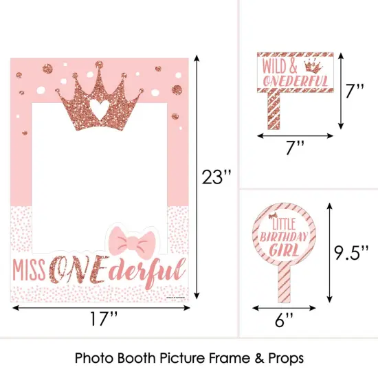 Big Dot of Happiness 1st Birthday Little Miss Onederful - Girl First Birthday Selfie Photo Booth Picture Frame and Props - Printed on Sturdy Material {6}