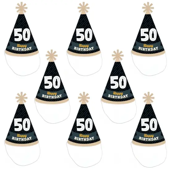 Big Dot of Happiness Cheers and Beers to 50 Years - Cone Happy Birthday Party Hats for Adults - Set of 8 (Standard Size) {7}
