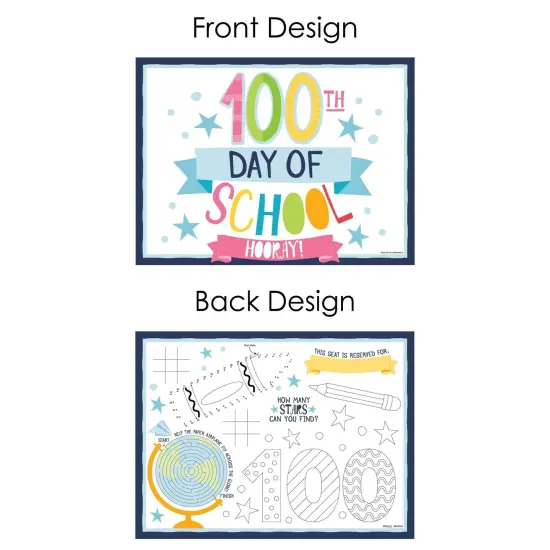 Big Dot of Happiness Happy 100th Day of School - Paper 100 Days Party Coloring Sheets - Activity Placemats - Set of 16 {7}