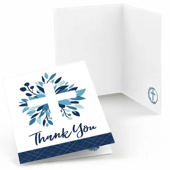 Big Dot of Happiness Blue Elegant Cross - Boy Religious Party Thank You Cards (8 count) {1}