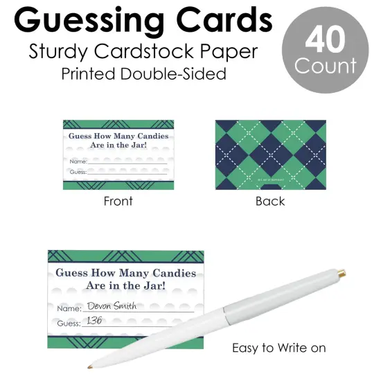 Big Dot of Happiness Par-Tee Time - Golf - How Many Candies Birthday or Retirement Party Game - 1 Stand and 40 Cards - Candy Guessing Game {7}