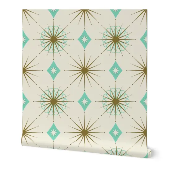 Peel & Stick Wallpaper 2FT Wide Retro Diamond 1950S Starburst Mid-Century Atomic Mid Century Modern Mcm Custom Removable Wallpaper by Spoonflower {7}