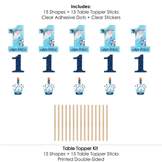 Big Dot of Happiness 1st Birthday Shark Zone - Jawsome Shark First Birthday Party Centerpiece Sticks - Table Toppers - Set of 15 {7}