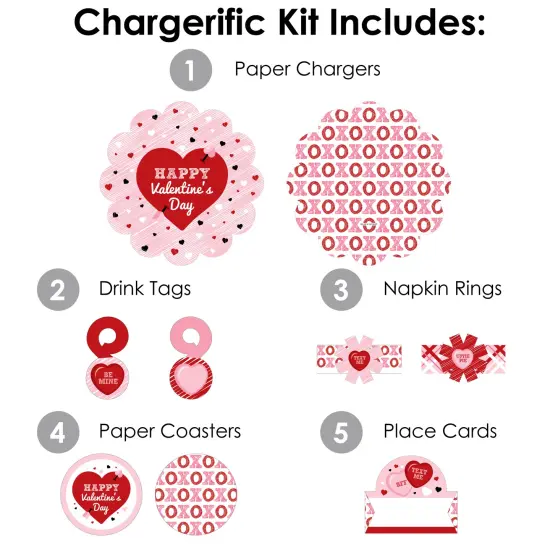 Big Dot of Happiness Conversation Hearts - Valentine&rsquo;s Day Party Paper Charger and Table Decorations - Chargerific Kit - Place Setting for 8 {4}