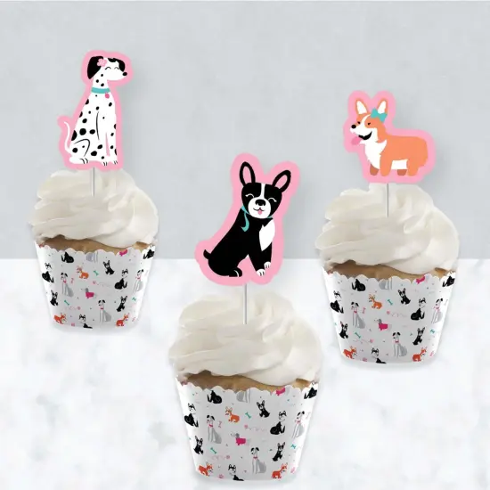 Big Dot of Happiness Pawty Like a Puppy Girl - Cupcake Decor - Pink Dog Baby Shower or Birthday Party Cupcake Wrappers and Treat Picks Kit - Set of 24 {4}