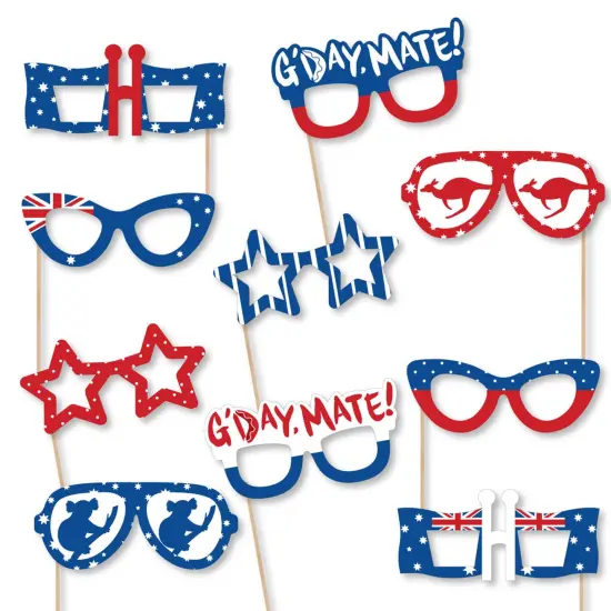 Big Dot of Happiness Australia Day - Glasses - Paper Card Stock G'Day Mate Aussie Party Photo Booth Props Kit - 10 Count {1}