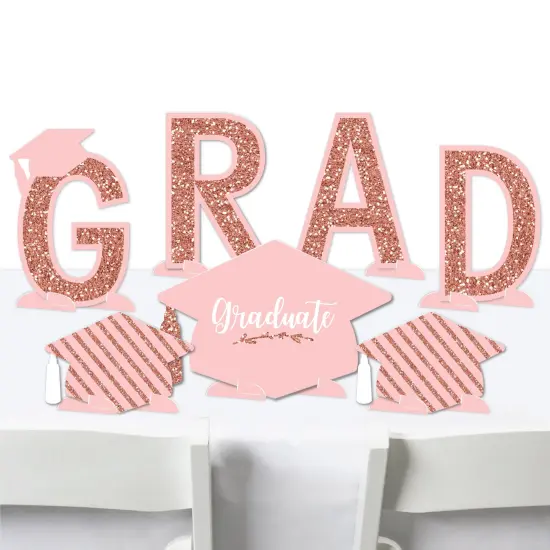 Big Dot of Happiness Rose Gold Grad - Graduation Party Centerpiece Table Decorations - Tabletop Standups - 7 Pieces {1}