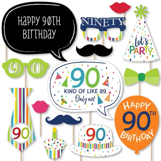 Big Dot of Happiness 90th Birthday - Cheerful Happy Birthday - Colorful Ninetieth Birthday Party Photo Booth Props Kit - 20 Count {1}
