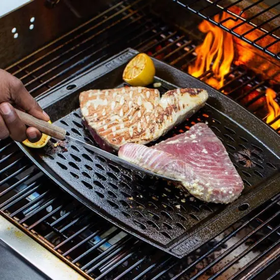 Lodge Cast Iron Grill Topper Pan for Outdoor Grilling or Open Fire, 15 x 12 inch {4}