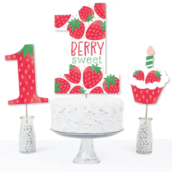 Big Dot of Happiness Berry First Birthday - Sweet Strawberry - Fruit 1st Birthday Party Centerpiece Sticks - Table Toppers - Set of 15 {4}