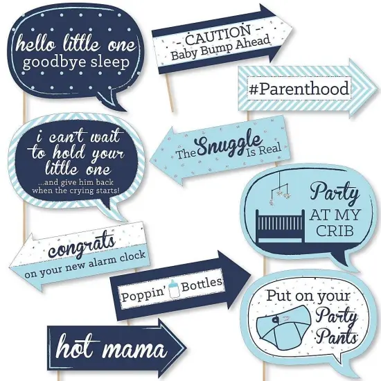 Big Dot of Happiness Funny Blue and Silver - Hello Little One - Boy Baby Shower Photo Booth Props Kit - 10 Piece {1}