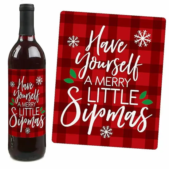 Big Dot of Happiness Merry Little Christmas Tree - Red Truck and Car Christmas Party Decor for Women and Men - Wine Bottle Label Stickers - Set of 4 {7}