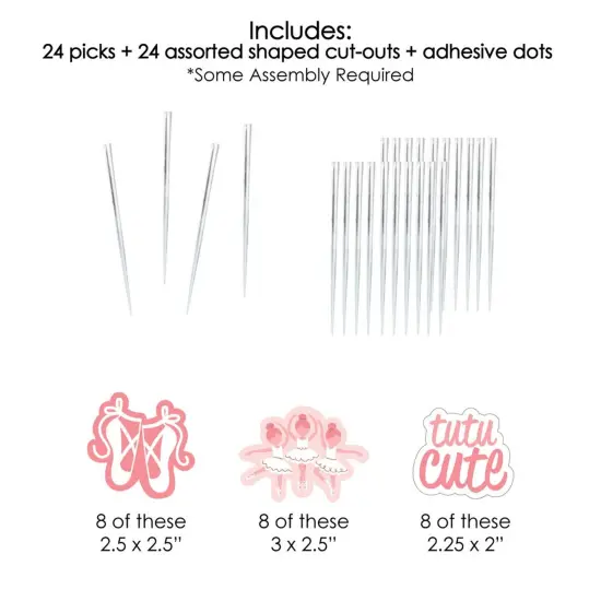 Big Dot of Happiness Tutu Cute Ballerina - Dessert Cupcake Toppers - Ballet Birthday Party or Baby Shower Clear Treat Picks - Set of 24 {7}