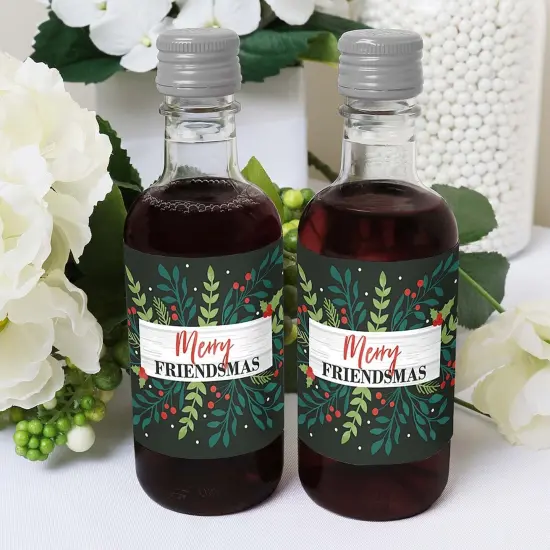 Big Dot of Happiness Rustic Merry Friendsmas - Mini Wine and Champagne Bottle Label Stickers - Friends Christmas Party Favor Gift - Set of 16 {6}