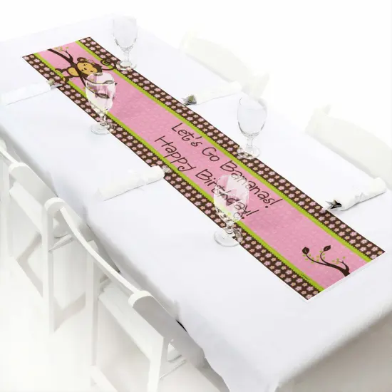 Big Dot of Happiness Pink Monkey Girl - Happy Birthday Decorations Party Banner {7}