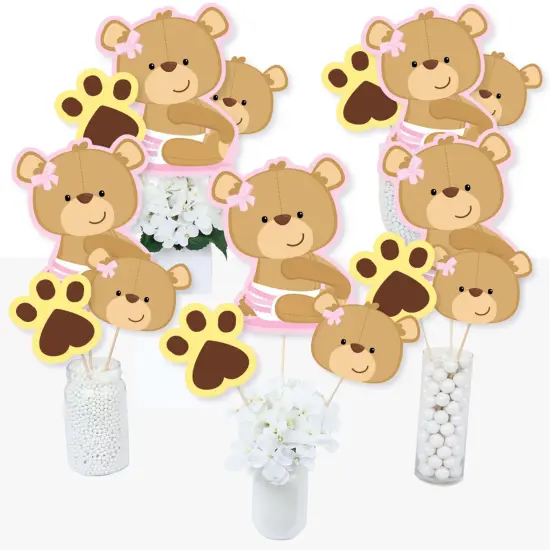 Big Dot of Happiness Baby Girl Teddy Bear - Baby Shower Centerpiece Sticks - Table Toppers - Set of 15 {3}