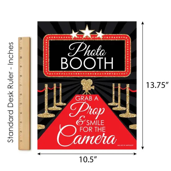 Big Dot of Happiness Red Carpet Photo Booth Sign - Movie Party Decor - Printed on Sturdy Plastic - 10.5 x 13.75" Sign with Stand - 1 Piece {7}