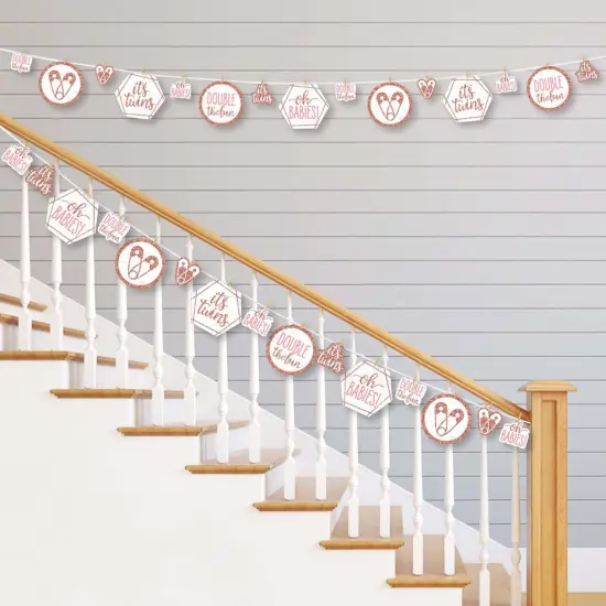 Big Dot of Happiness It's Twin Girls - Pink and Rose Gold Twins Baby Shower DIY Decorations - Clothespin Garland Banner - 44 Pieces {3}