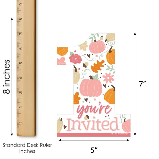 Big Dot of Happiness 1st Birthday Girl Little Pumpkin - Shaped Fall First Birthday Party Invitation Cards with Envelopes - Set of 12 {7}