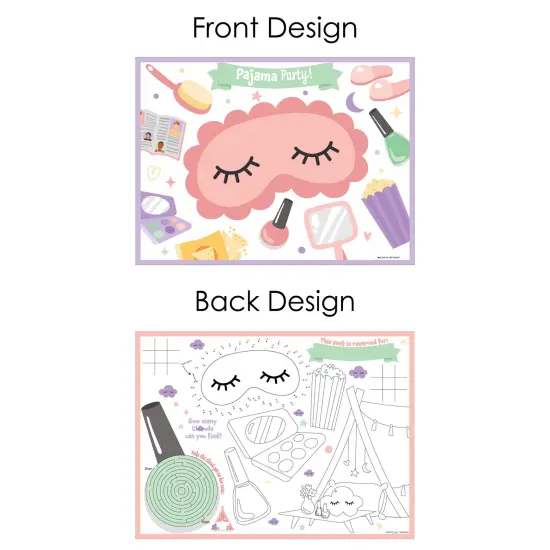 Big Dot of Happiness Pajama Slumber Party - Paper Girls Sleepover Birthday Party Coloring Sheets - Activity Placemats - Set of 16 {7}