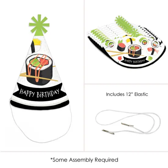 Big Dot of Happiness Let&rsquo;s Roll - Sushi - Cone Happy Birthday Party Hats for Kids and Adults - Set of 8 (Standard Size) {6}