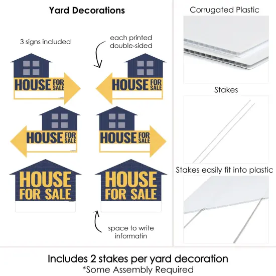 Big Dot of Happiness House for Sale Sign - Yard Sign with Stakes - Double Sided Outdoor Lawn Sign - Set of 3 {7}