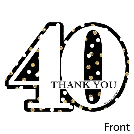 Big Dot of Happiness Adult 40th Birthday - Gold - Shaped Thank You Cards - Birthday Party Thank You Note Cards with Envelopes - Set of 12 {4}