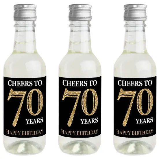 Big Dot of Happiness Adult 70th Birthday - Gold - Mini Wine & Champagne Bottle Label Stickers - Birthday Party Favor Gift for Women & Men - Set of 16 {1}