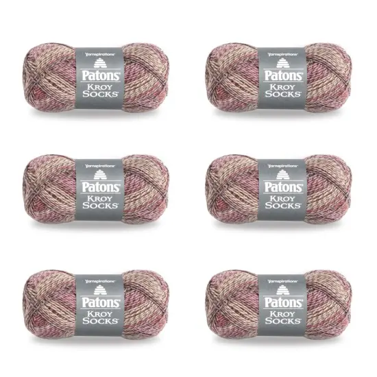 Patons Kroy Socks Brown Rose Marl Yarn - 6 Pack of 1.75oz/50g - Blended Fiber - 1 Super Fine - 166 Yards - Knitting/Crochet {1}