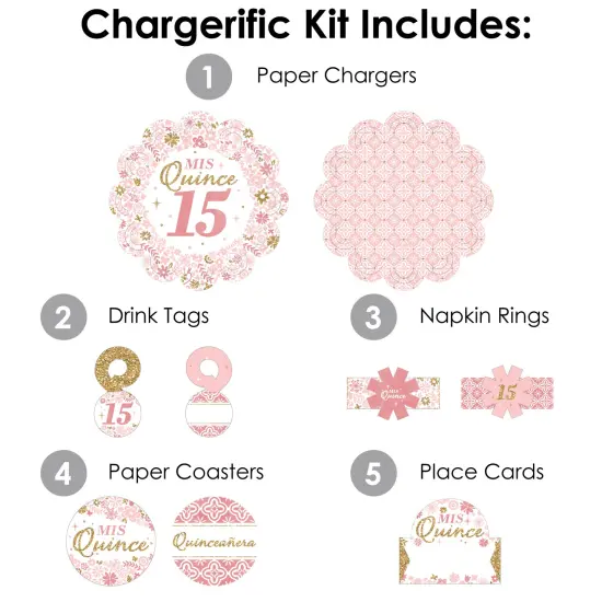 Big Dot of Happiness Mis Quince Anos - Quinceanera Sweet 15 Birthday Party Paper Charger and Table Decorations - Chargerific Kit - Place Setting for 8 {4}