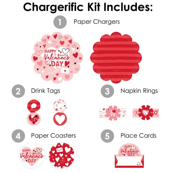 Big Dot of Happiness Happy Valentine&rsquo;s Day - Valentine Hearts Party Paper Charger and Table Decorations - Chargerific Kit - Place Setting for 8 {4}