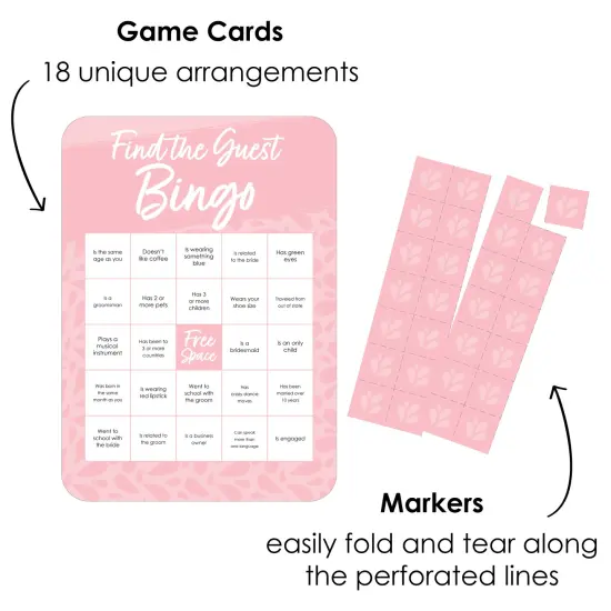 Big Dot of Happiness Pink Elegantly Simple - Find the Guest Bingo Cards and Markers - Wedding & Bridal Shower Bingo GameSet of 18 {3}