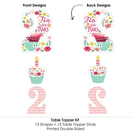 Big Dot of Happiness 2nd Birthday Tea for Two - Garden Second Birthday Party Centerpiece Sticks - Table Toppers - Set of 15 {6}