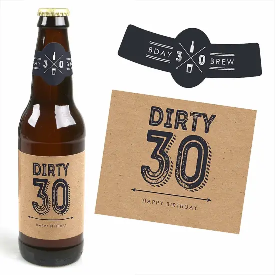 Big Dot of Happiness 30th Milestone Birthday Party Decorations for Men - 6 Beer Bottle Label Stickers and 1 Carrier {3}