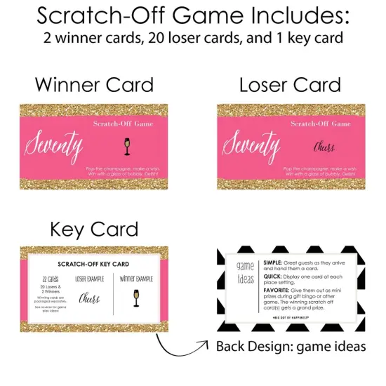 Big Dot of Happiness Chic 70th Birthday - Pink and Gold - Birthday Party Game Scratch Off Cards - 22 Count {6}