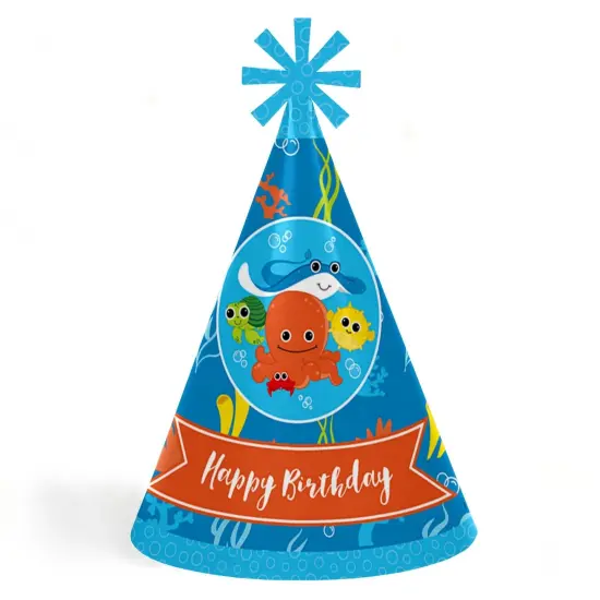 Big Dot of Happiness Under the Sea Critters - Cone Happy Birthday Party Hats for Kids and Adults - Set of 8 (Standard Size) {1}