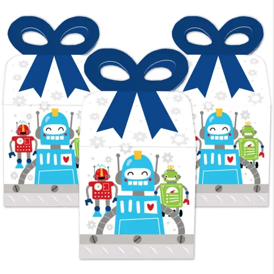 Big Dot of Happiness Gear Up Robots - Square Favor Gift Boxes -Birthday Party or Baby Shower Bow Boxes - Set of 12 {3}
