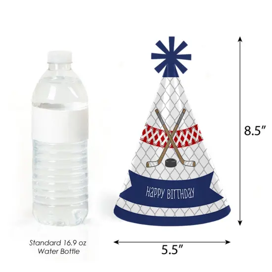 Big Dot of Happiness Shoots and Scores - Hockey - Cone Happy Birthday Party Hats for Kids and Adults - Set of 8 (Standard Size) {4}