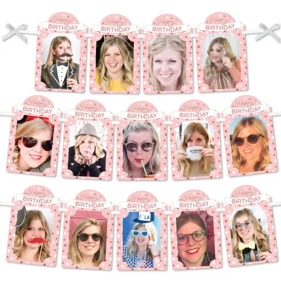 Big Dot of Happiness Pink Rose Gold Birthday - DIY Happy Birthday Party Decor - Picture Display - Photo Banner {1}